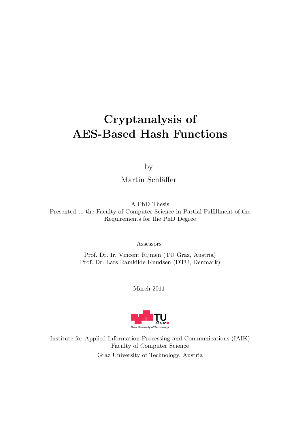 Cryptanalysis of AES-Based Hash Functions