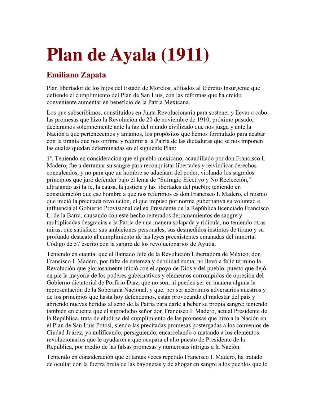 Zapata-1911-Plan De Ayala