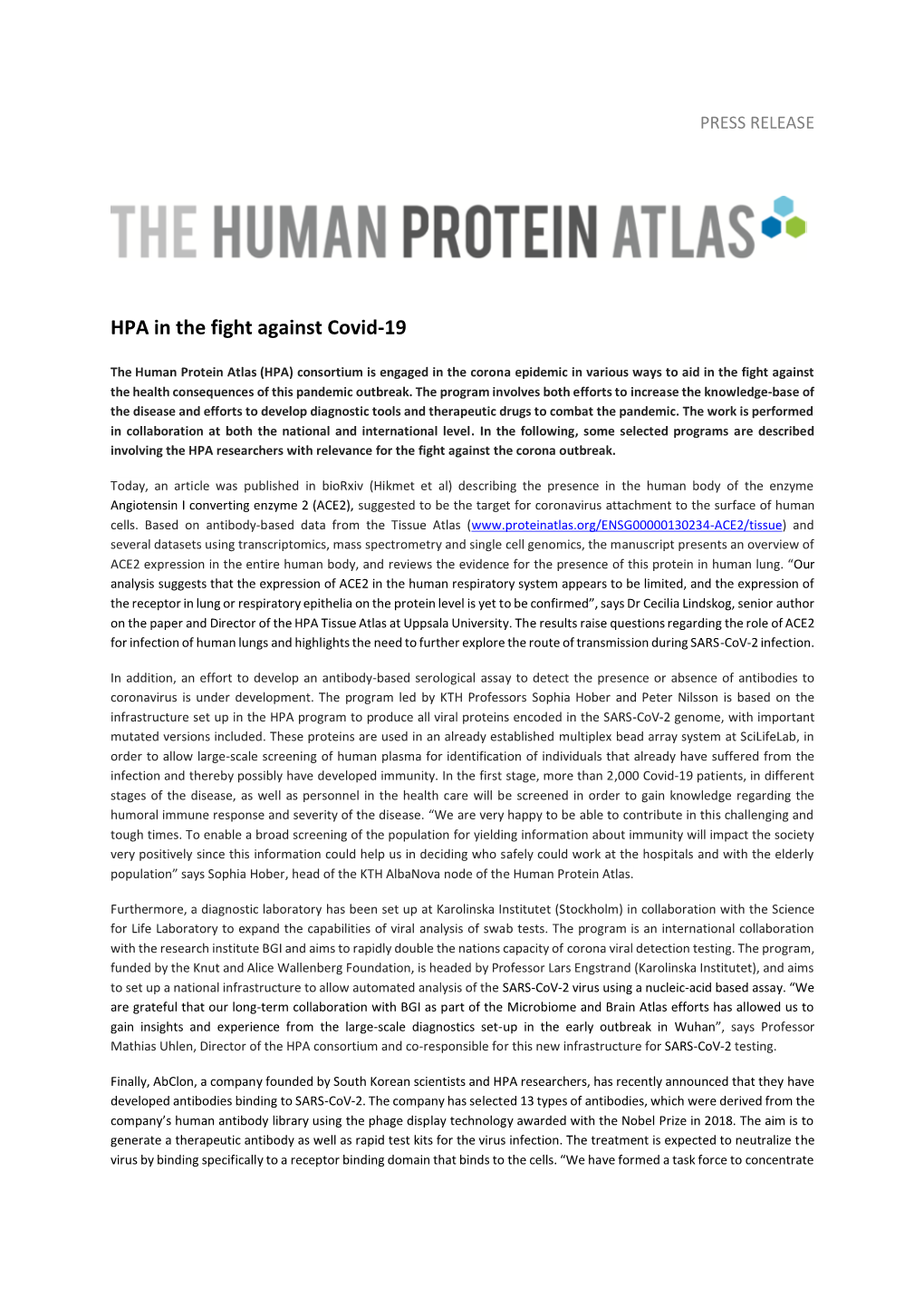 HPA in the Fight Against Covid-19