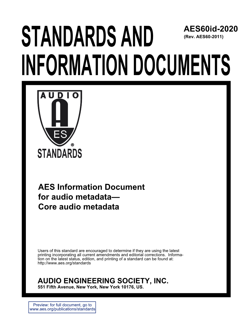 AES Information Document for Audio Metadata - Core Audio Metadata