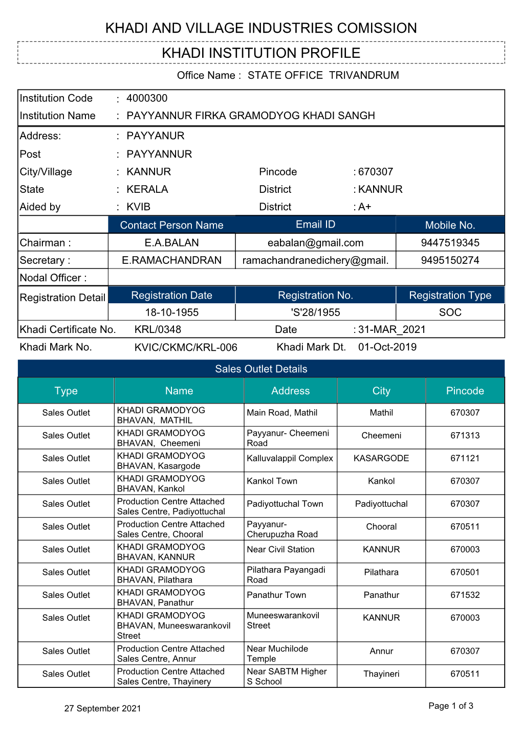 Khadi Institution Profile Khadi and Village Industries