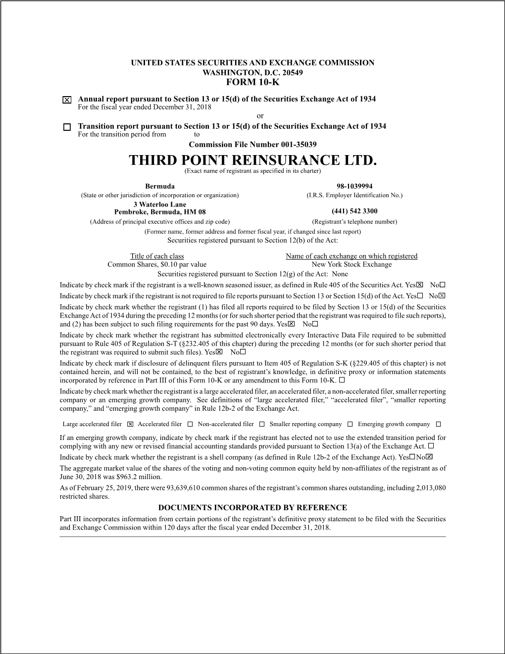 THIRD POINT REINSURANCE LTD. (Exact Name of Registrant As Specified in Its Charter)