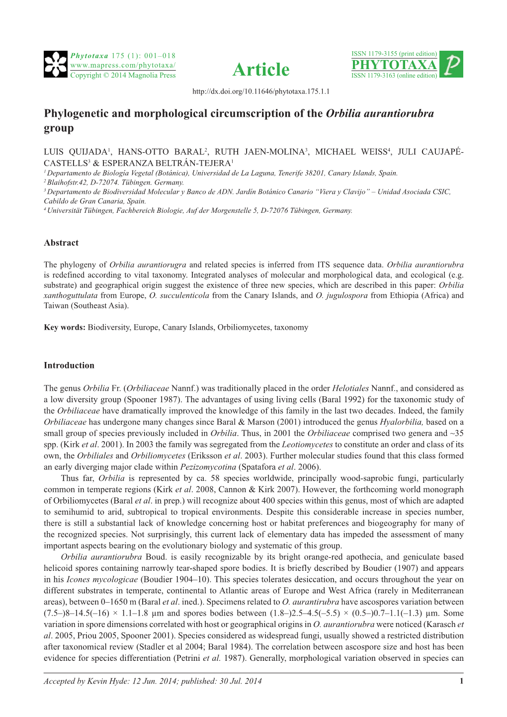 Phylogenetic and Morphological Circumscription of the Orbilia Aurantiorubra Group