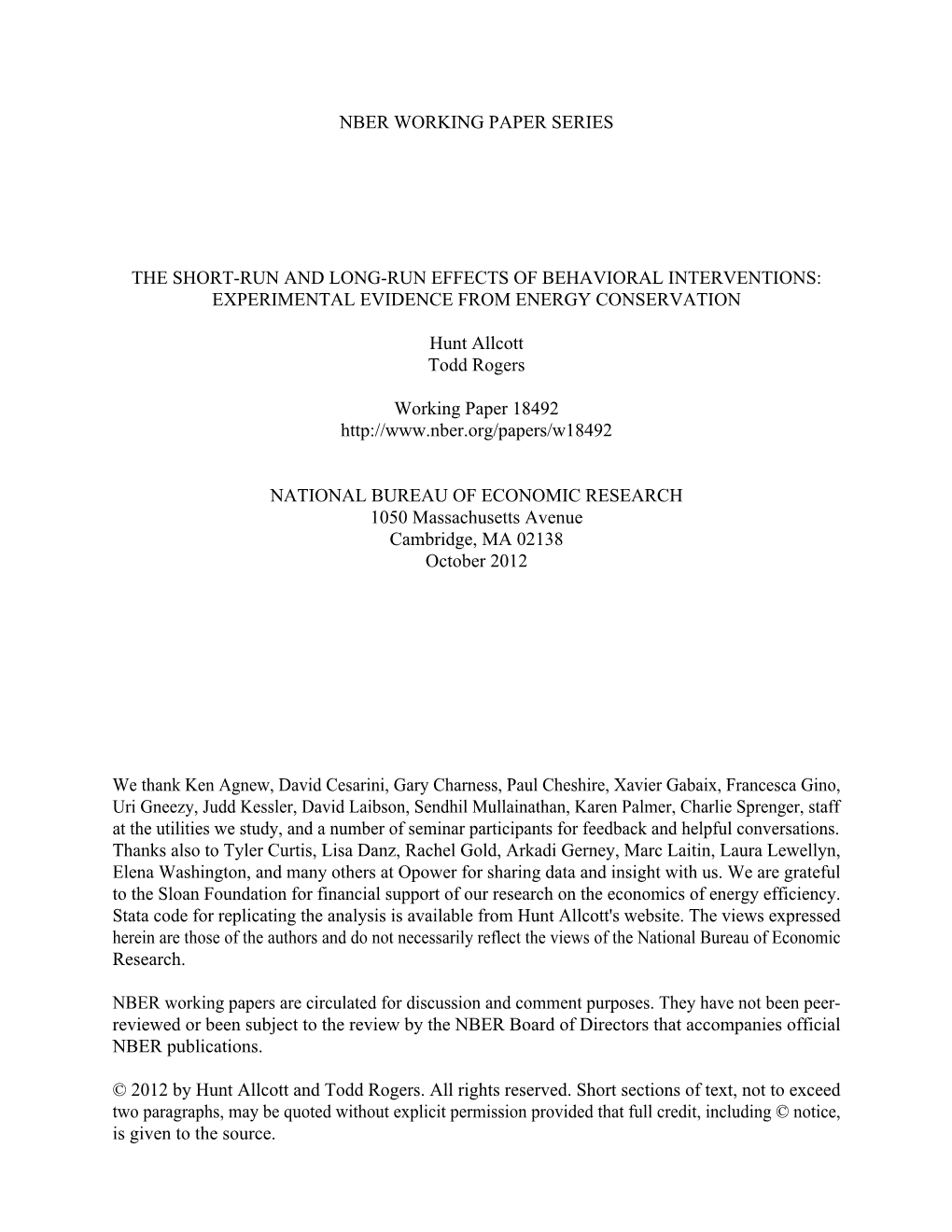 The Short-Run and Long-Run Effects of Behavioral Interventions: Experimental Evidence from Energy Conservation