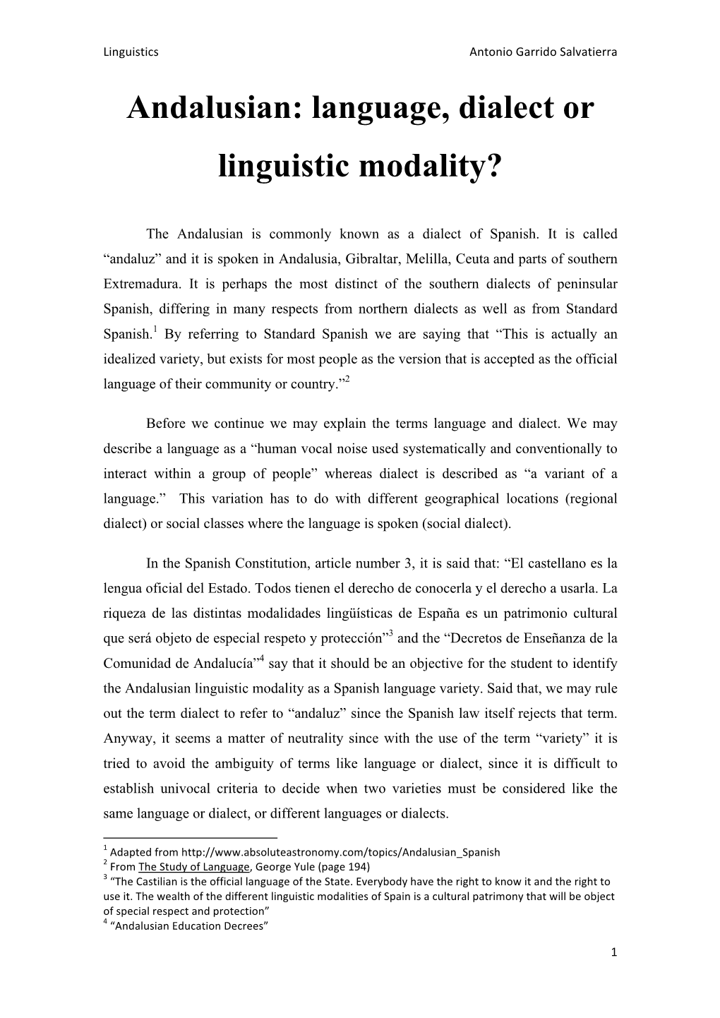 Andalusian: Language, Dialect Or