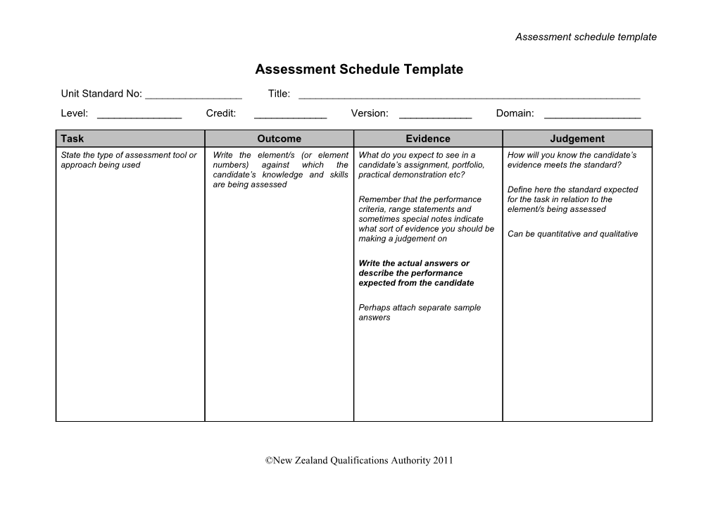 Assessment Schedule Template