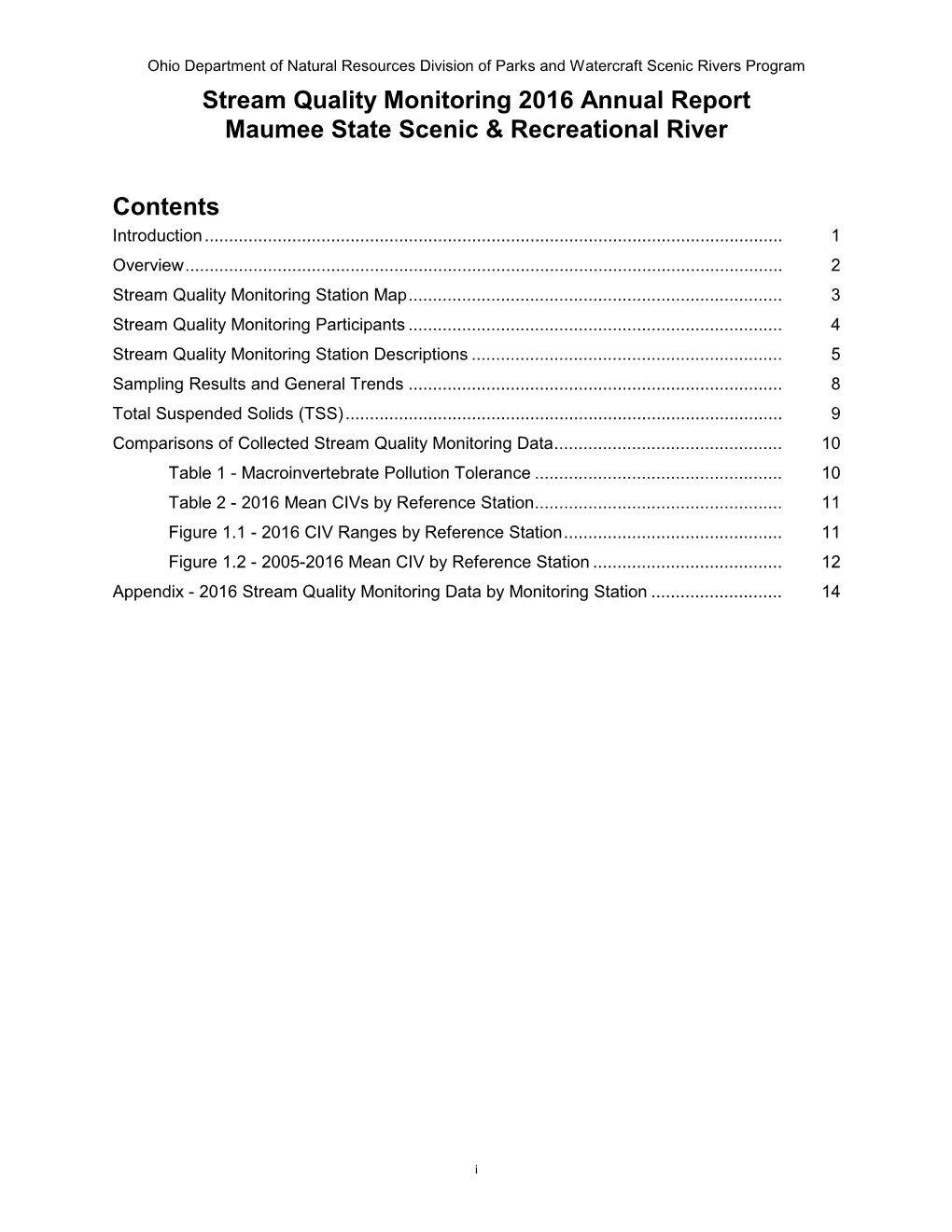 Stream Quality Monitoring Annual Report