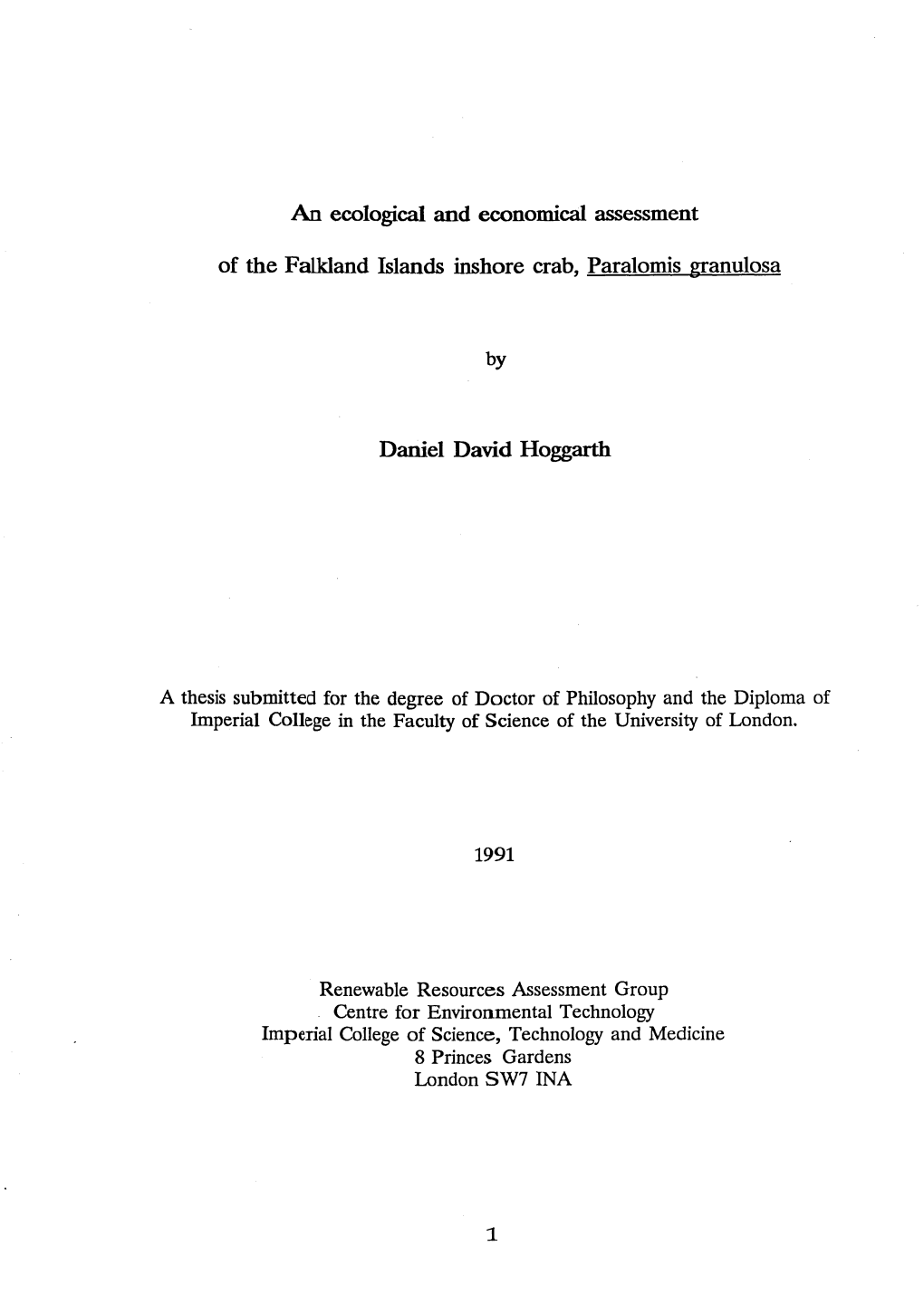 An Ecological and Economical Assessment of the Falkland Islands