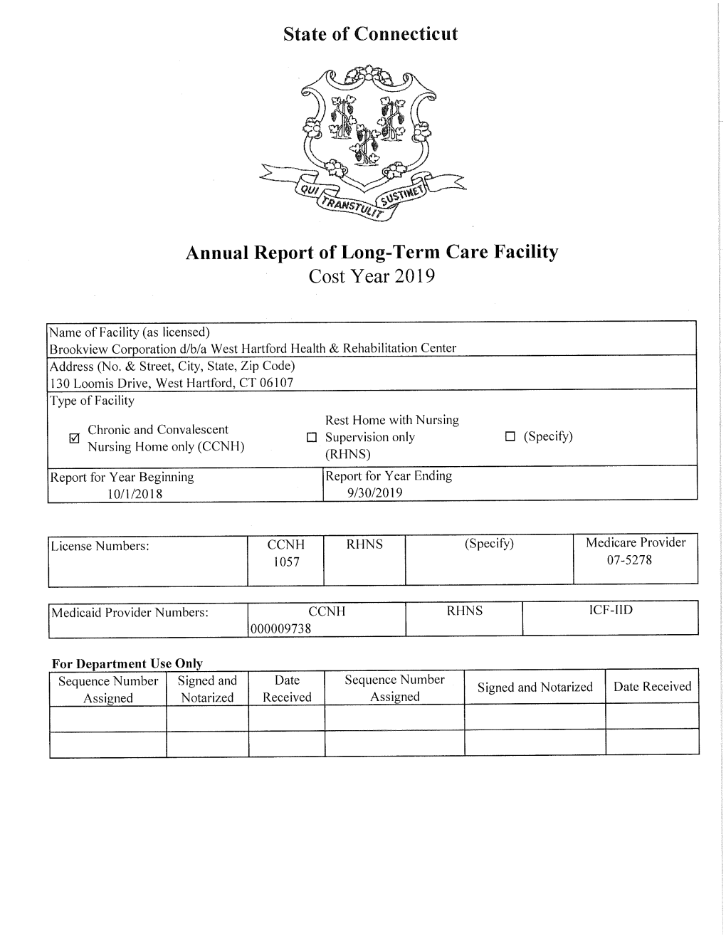 Annual Report of Long-Term Care Facility Cost Year 2019