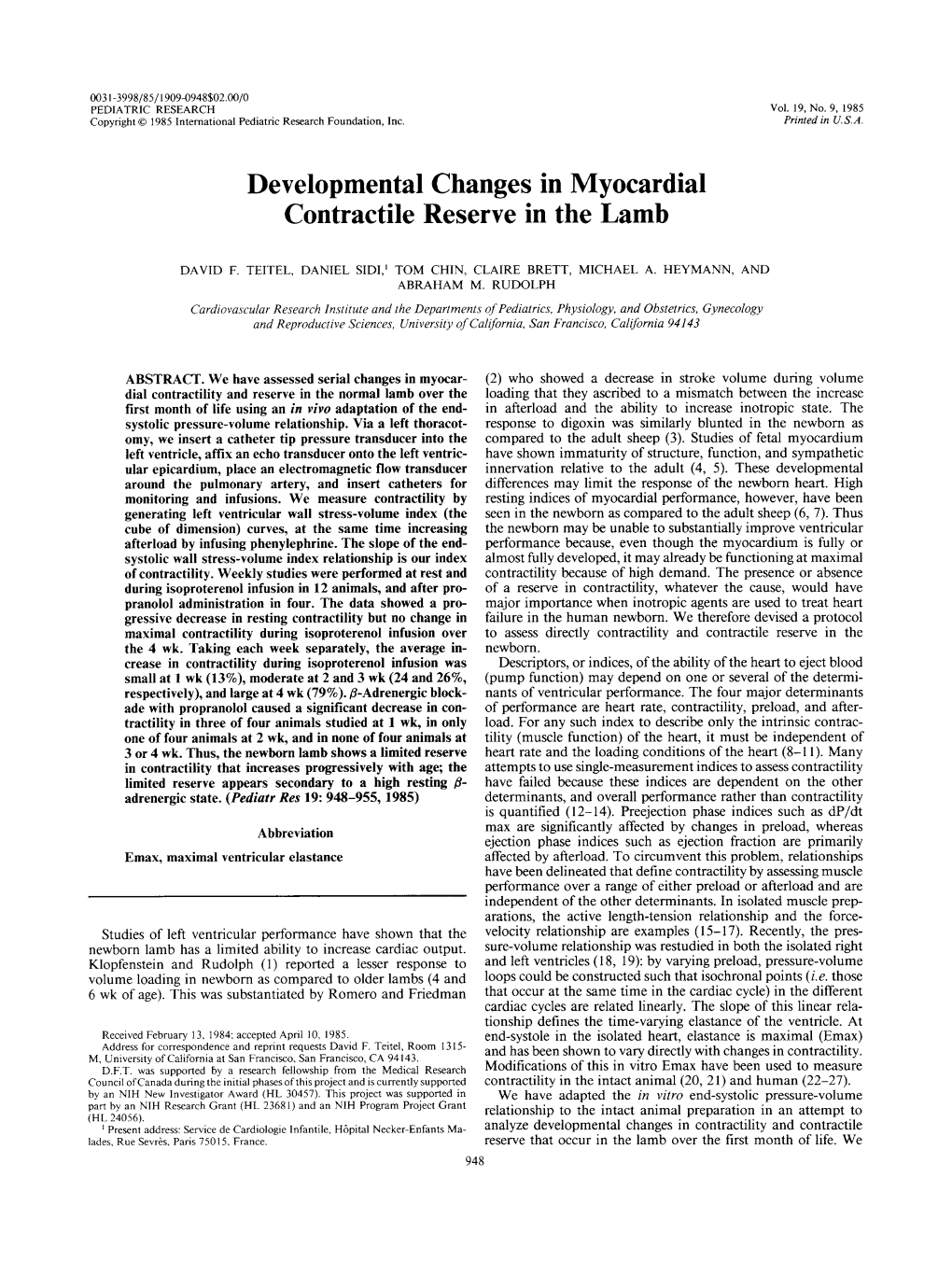 Developmental Changes in Myocardial Contractile Reserve in the Lamb