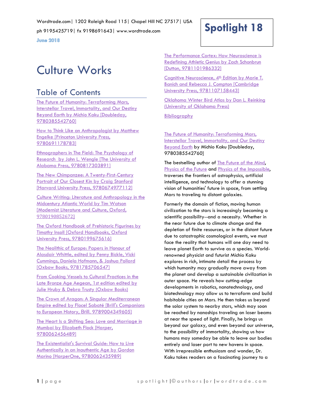 Culture Works, June 2018