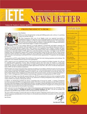 IETE News Letter Volume-20, Number-1, January-April 2018