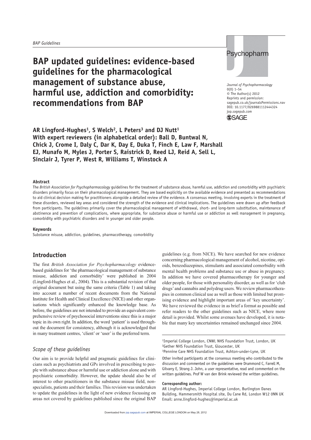 Evidence-Based Guidelines For The Pharmacological Management Of ...