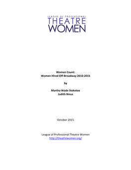 Women Count: Women Hired Off-Broadway 2010-2015 by Martha