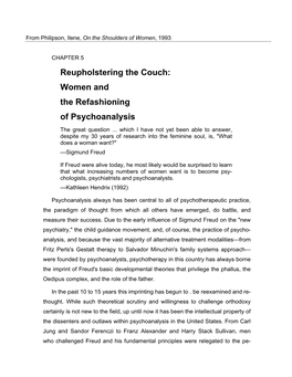 Reupholstering the Couch: Women and the Refashioning of Psychoanalysis