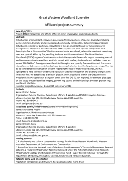 Great Western Woodland Supersite Affiliated Projects Summary