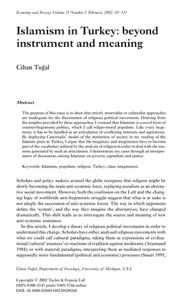 Islamism in Turkey: Beyond Instrument and Meaning