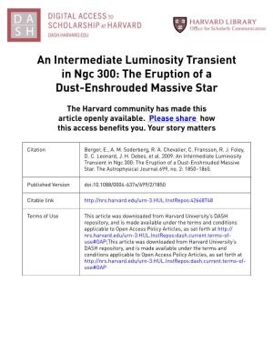 An Intermediate Luminosity Transient in Ngc 300: the Eruption of a Dust-Enshrouded Massive Star