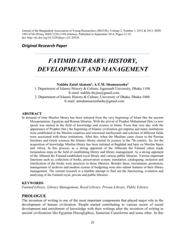 Fatimid Library: History, Development and Management
