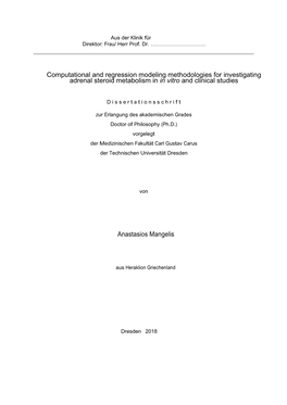 Computational and Regression Modeling Methodologies for Investigating Adrenal Steroid Metabolism in in Vitro and Clinical Studies