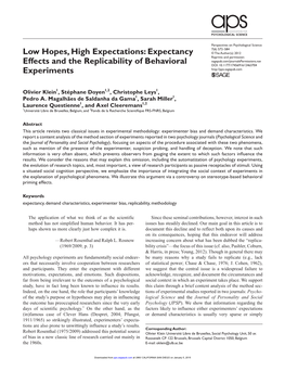 Expectancy Effects and the Replicability of Behavioral