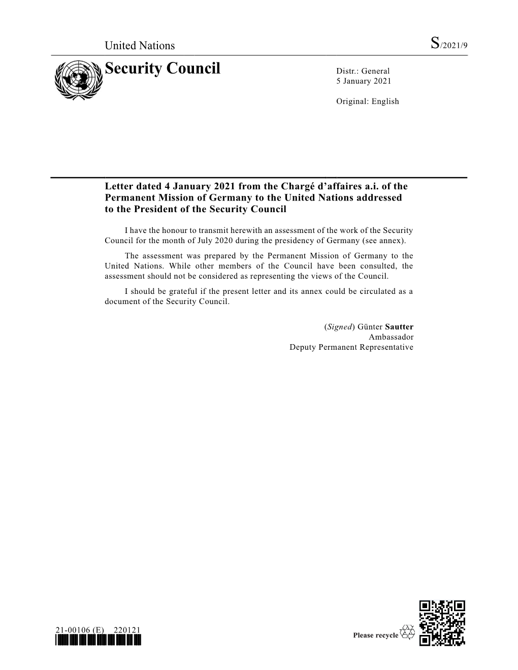 Security Council Distr.: General 5 January 2021