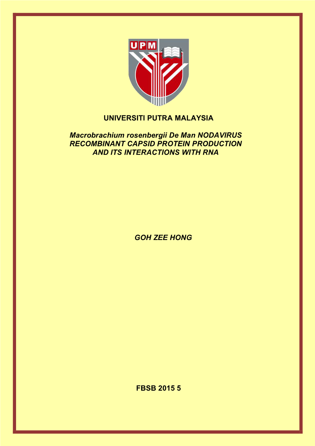 UNIVERSITI PUTRA MALAYSIA Macrobrachium Rosenbergii De