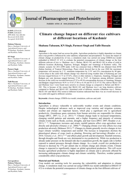 Climate Change Impact on Different Rice Cultivars at Different Locations Of