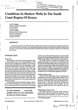 Conditions in Shallow Wells in the South Coast Region of Kenya