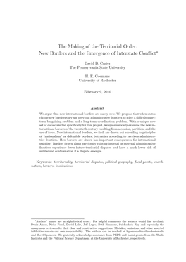 The Making of the Territorial Order: New Borders and the Emergence of Interstate Conﬂict∗