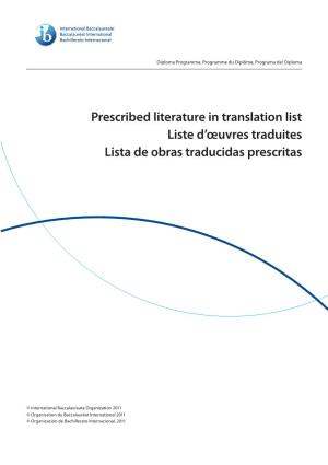 Prescribed Literature in Translation List Liste D'œuvres Traduites Lista De