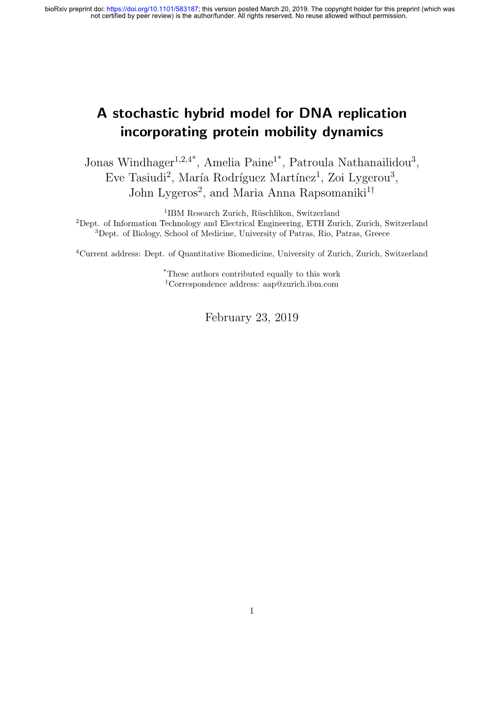 A Stochastic Hybrid Model for DNA Replication Incorporating Protein Mobility Dynamics