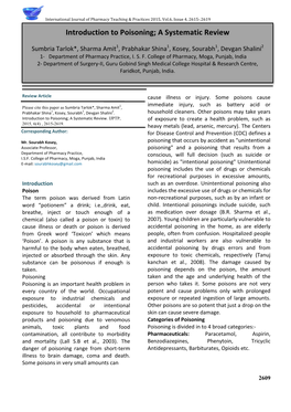 Introduction to Poisoning; a Systematic Review