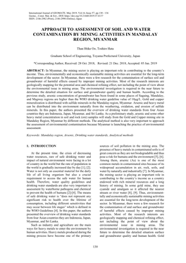 Approach to Assessment of Soil and Water Contamination by Mining Activities in Mandalay Region, Myanmar