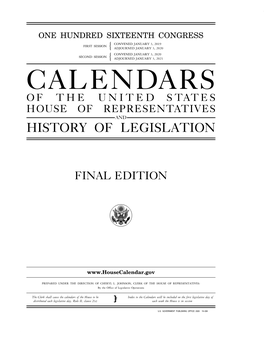 Calendars of the United States House of Representatives 116Th