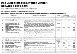 P&C Music Rsd18 Picklist Shop Version Updated 8 April 2019