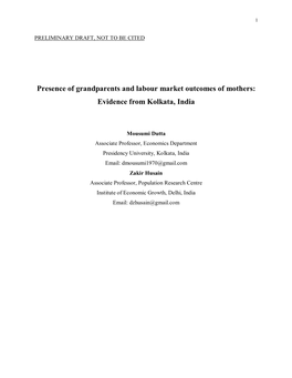 Presence of Grandparents and Labour Market Outcomes of Mothers: Evidence from Kolkata, India