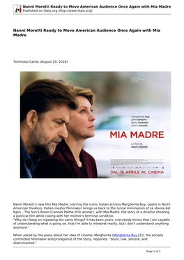 Nanni Moretti Ready to Move American Audience Once Again with Mia Madre Published on Iitaly.Org (