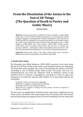 The Question of Death in Poetry and Gothic Music) Ștefan Bolea