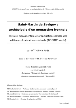 Saint-Martin De Savigny : Archéologie D'un Monastère Lyonnais