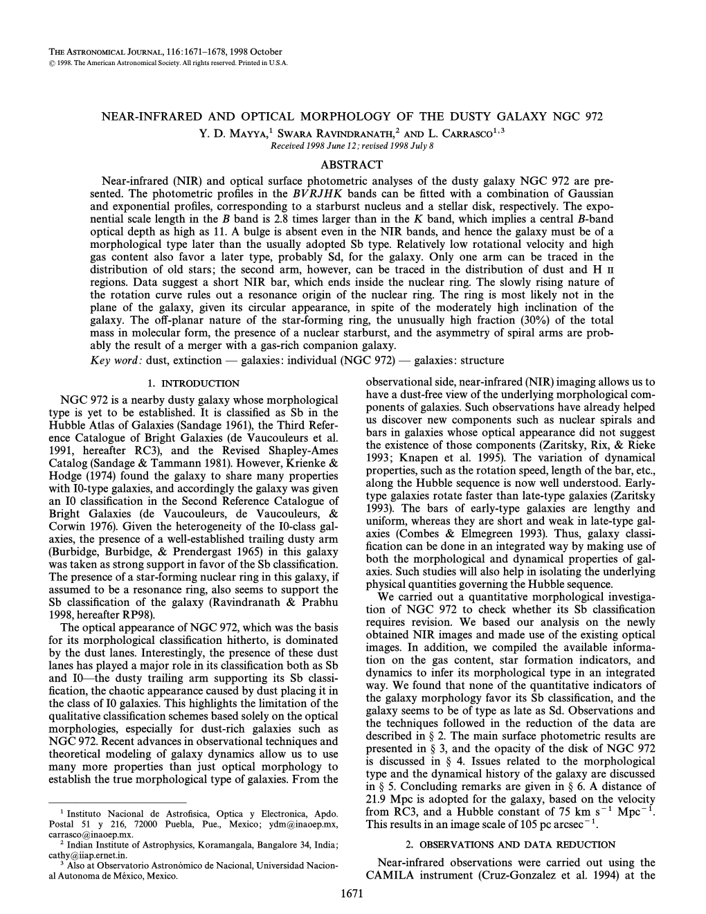 Near-Infrared and Optical Morphology of the Dusty Galaxy Ngc 972 Y