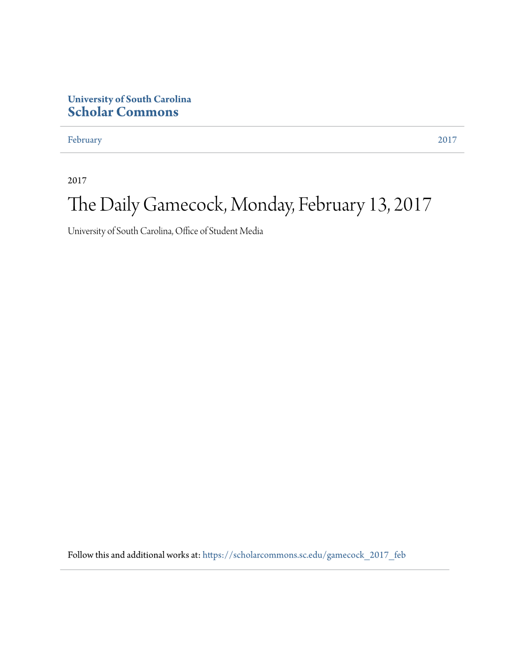 The Daily Gamecock, Monday, February 13, 2017