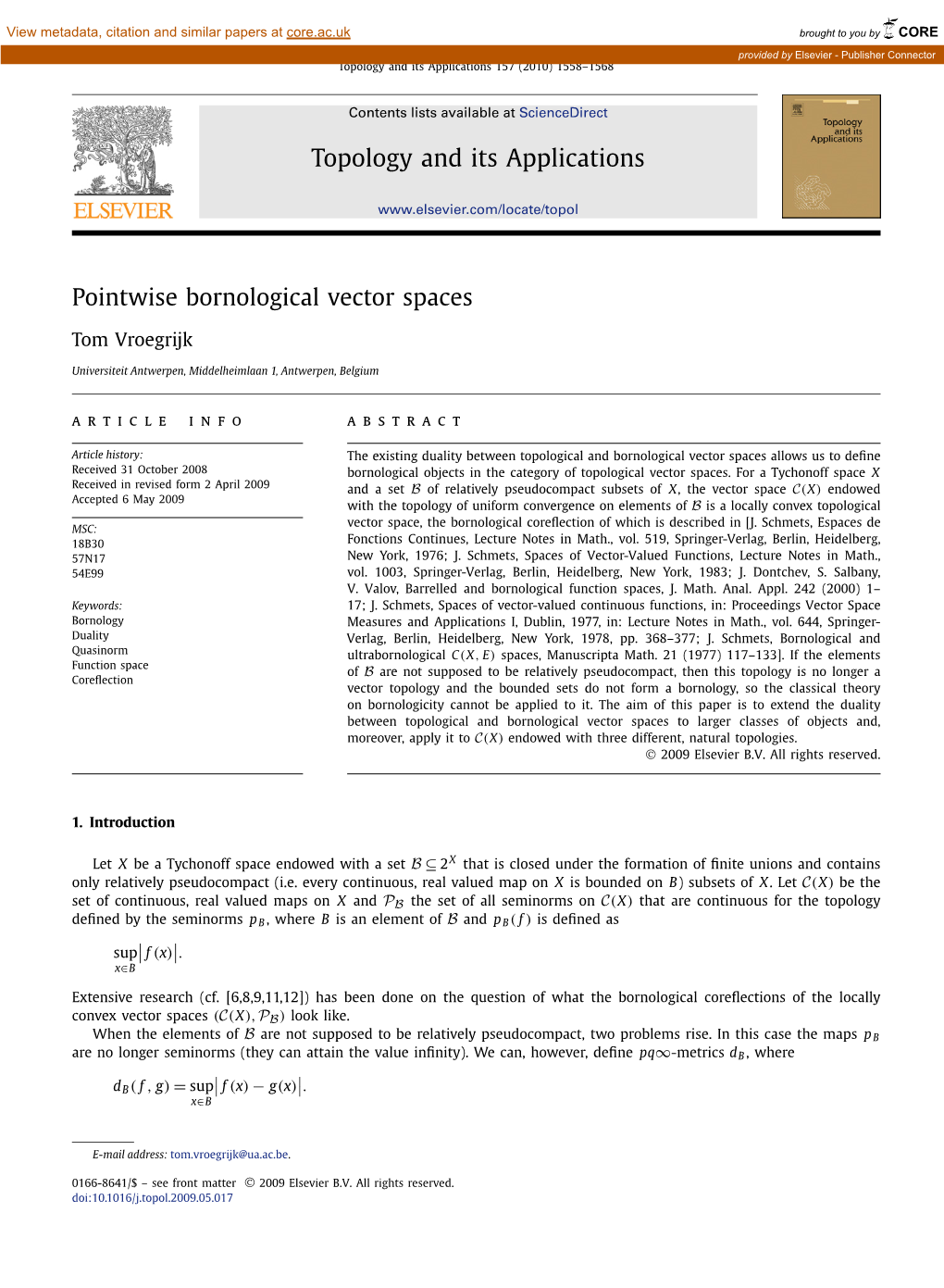 Pointwise Bornological Vector Spaces