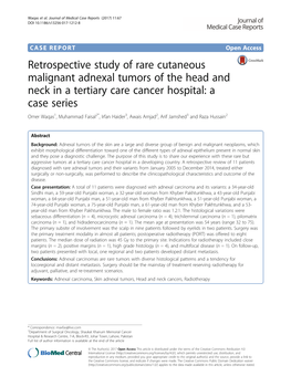 Retrospective Study of Rare Cutaneous Malignant Adnexal Tumors of the Head and Neck in a Tertiary Care Cancer Hospital