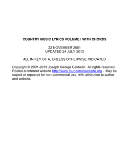 Country Music Lyrics Volume 1 with Chords