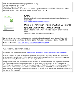 Pollen Morphology of Some Cuban Guettarda Species