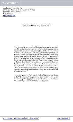 Ben Jonson in Context Edited by Julie Sanders Frontmatter More Information