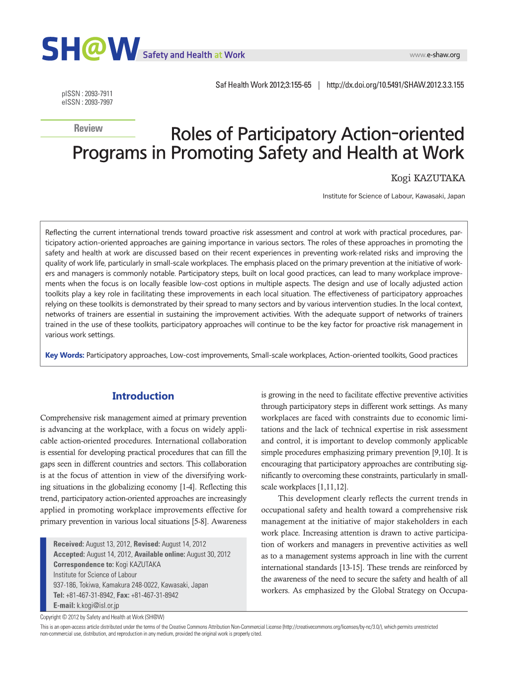 Roles of Participatory Action-Oriented Programs in Promoting Safety and Health at Work