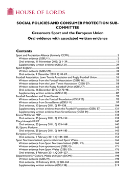 COMMITTEE Grassroots Sport and the European Union Oral Evidence with Associated Written Evidence