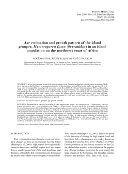 Age Estimation and Growth Pattern of the Island Grouper, Mycteroperca Fusca (Serranidae) in an Island Population on the Northwest Coast of Africa